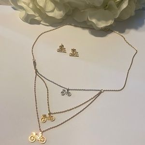 Stainless‎ Steel Set Bike Pendant Necklace Bicycle